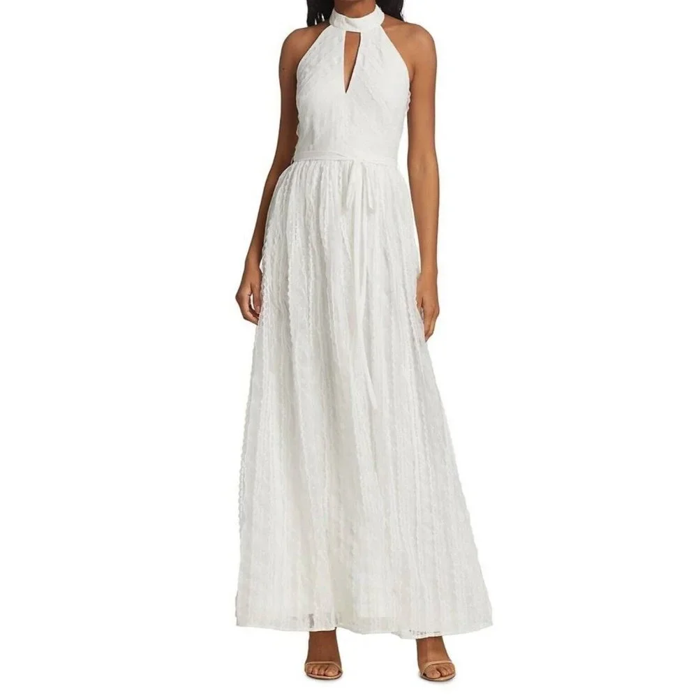 Monique Lhuillier White Lace Formal Gown Wedding Dress Keyhole Halter Size 8 - Picture 1 of 16